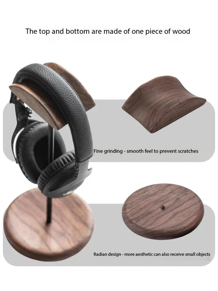 Solid Wood Headset Stand Computer Desk Monitor Headset Changer Desk Edge Walnut Headset Stand Holder Universal