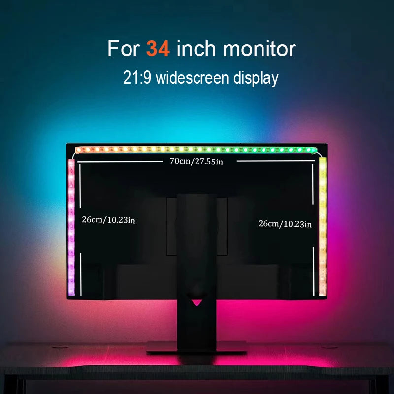 Smart Gaming Ambient Lighting Computer Monitor Screen SYNC Light Strip PC Backlight RGBIC Lamp Tape with Music SYNC Color Picker