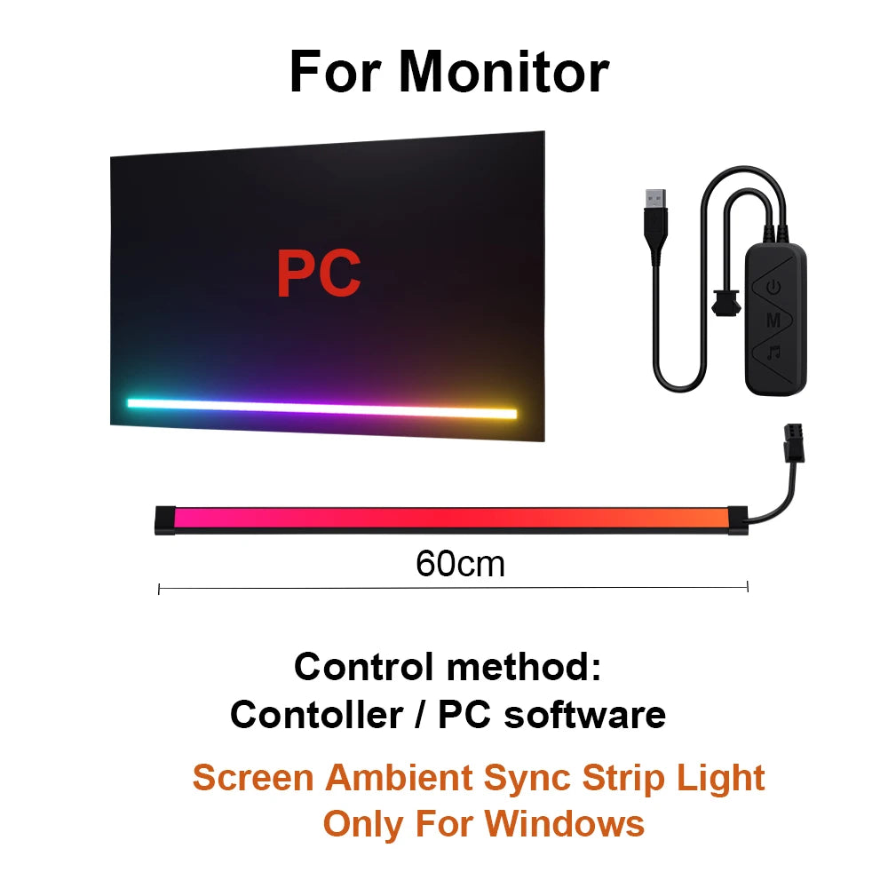 Gaming Lights Strip Monitor Backlight RGB Color Sync Light Strip Smart Control LED Display Sync PC Atmosphere Screen DIY Lamp