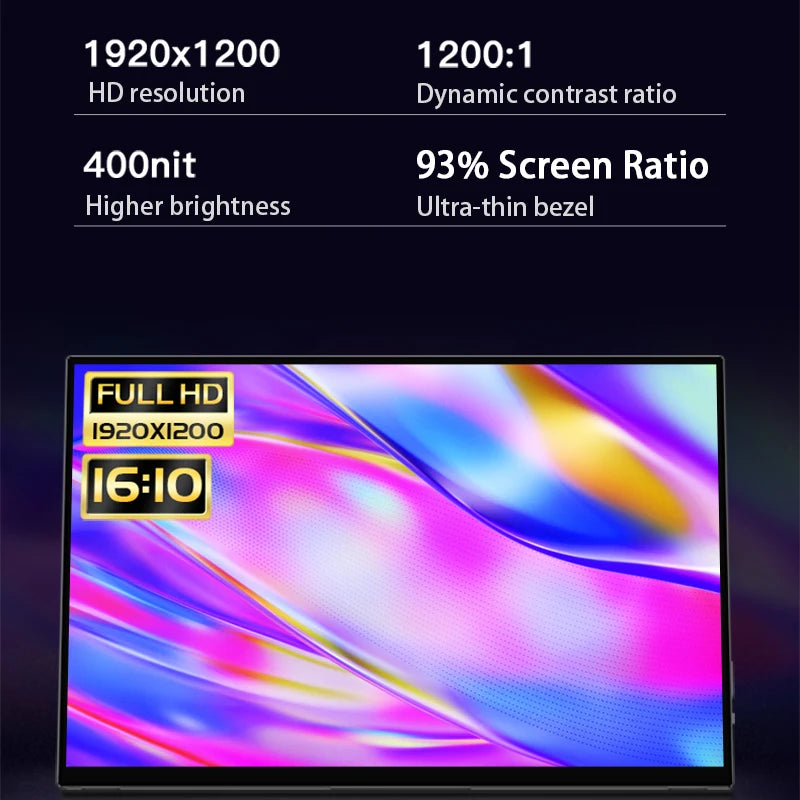 16inch Portable Monitor 1920*1200P Touch Screen 100% SRGB Gaming Computer Display for Steam Deck Laptop Switch PS4 PS5 Xbox