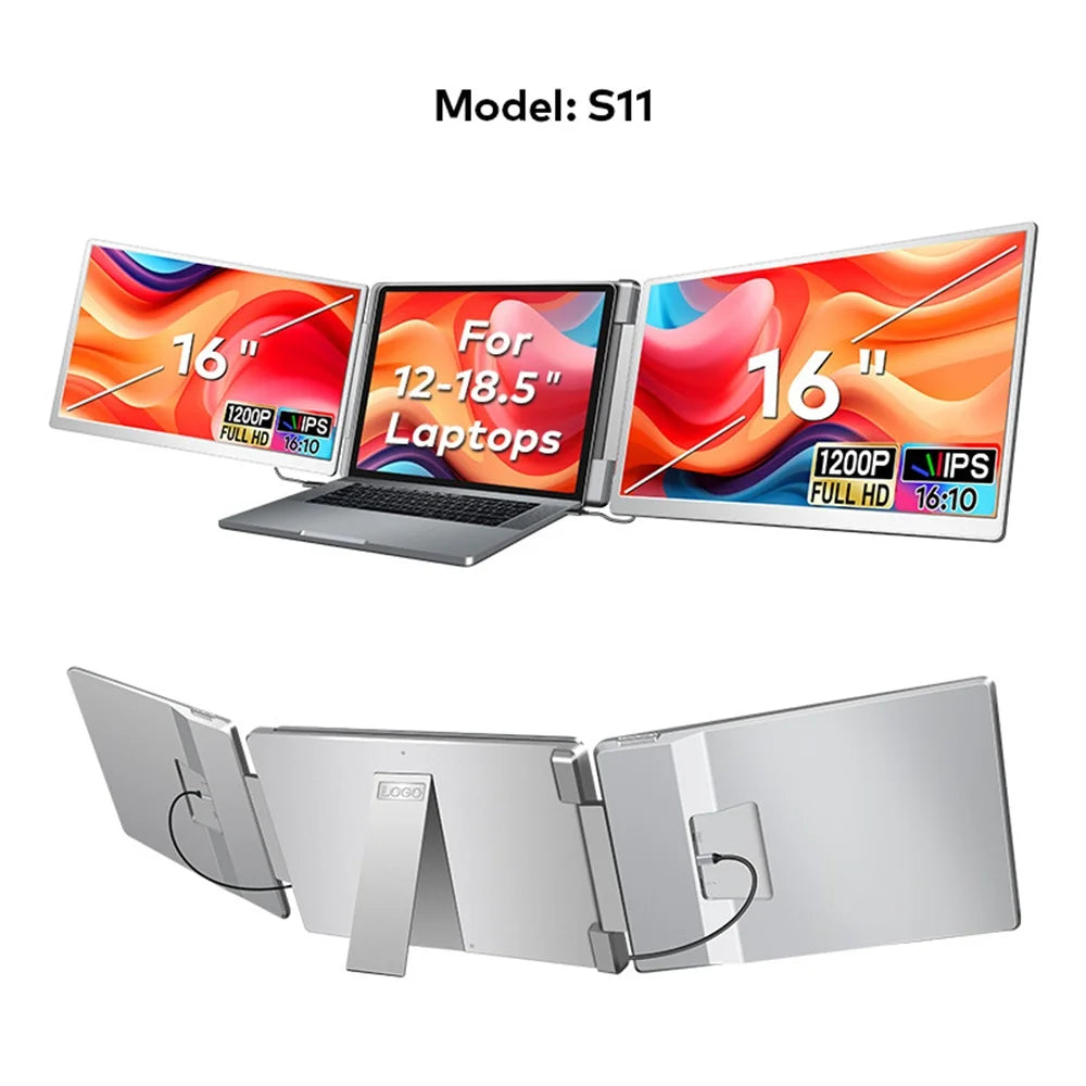 16" FHD IPS Gaming Series Portable LCD Backlit Monitor High-Definition Dual Triple Screen Extender for Productivity Visture