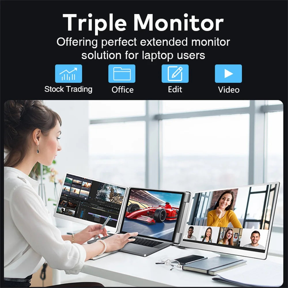 16" FHD IPS Gaming Series Portable LCD Backlit Monitor High-Definition Dual Triple Screen Extender for Productivity Visture