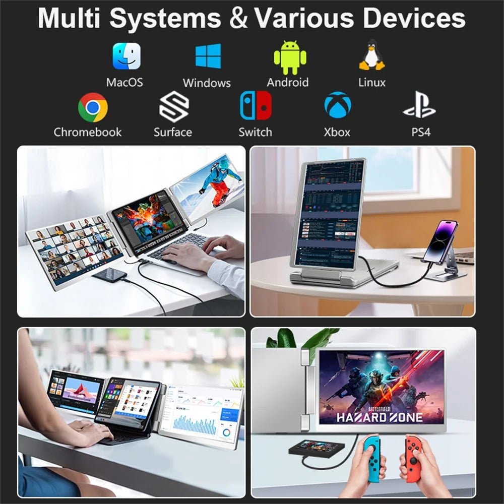 16" FHD IPS Gaming Series Portable LCD Backlit Monitor High-Definition Dual Triple Screen Extender for Productivity Visture