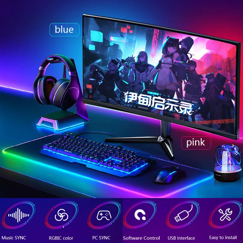 Smart Gaming Ambient Lighting Computer Monitor Screen SYNC Light Strip PC Backlight RGBIC Lamp Tape with Music SYNC Color Picker