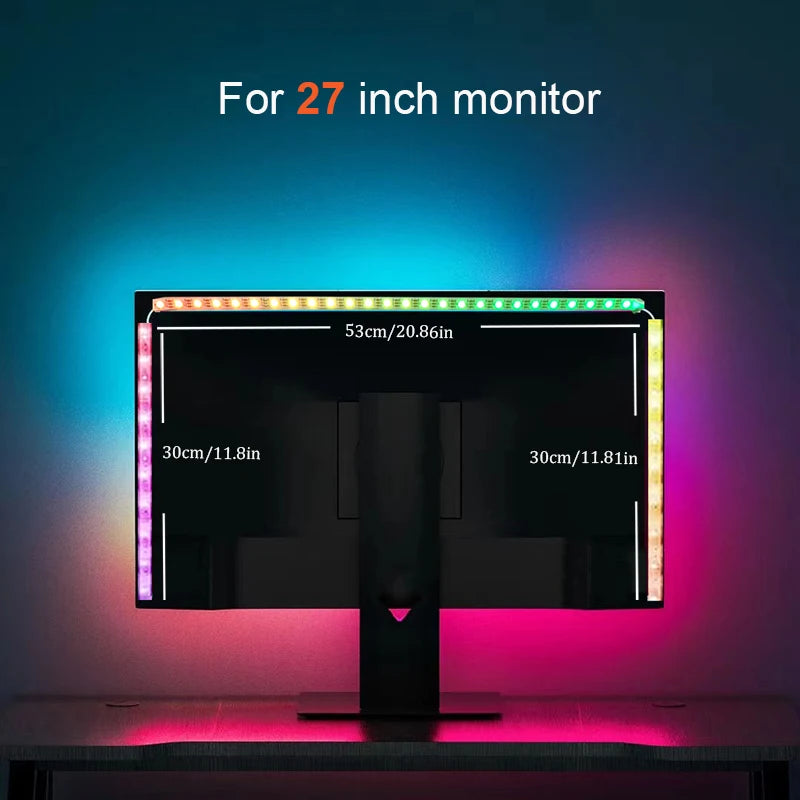 Smart Gaming Ambient Lighting Computer Monitor Screen SYNC Light Strip PC Backlight RGBIC Lamp Tape with Music SYNC Color Picker