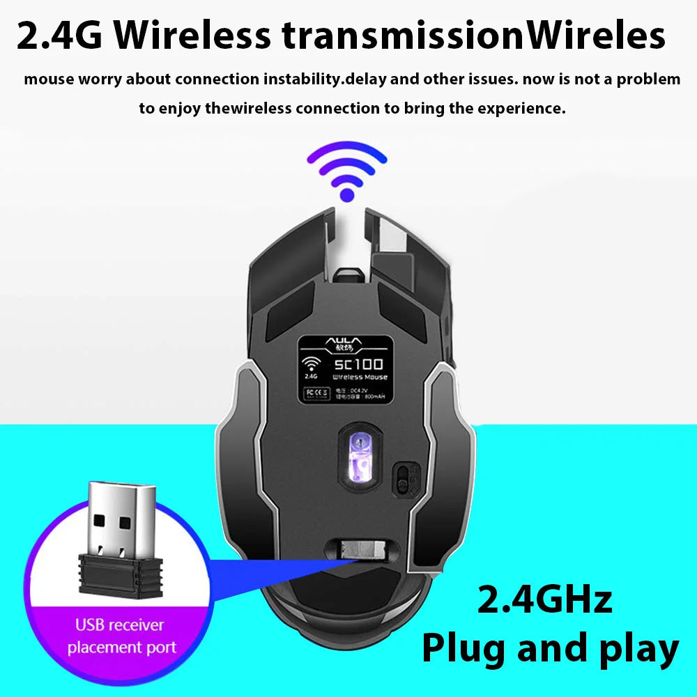 Gaming Mouse 2.4G Bluetooth Wireless Rechargeable Mouse For Laptop RGB Backlight E-Sports Mechanical Mouse For PC Computer Gamer