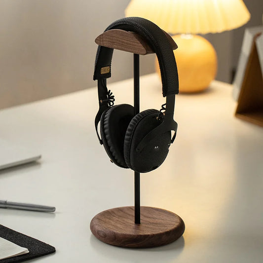 Solid Wood Headset Stand Computer Desk Monitor Headset Changer Desk Edge Walnut Headset Stand Holder Universal