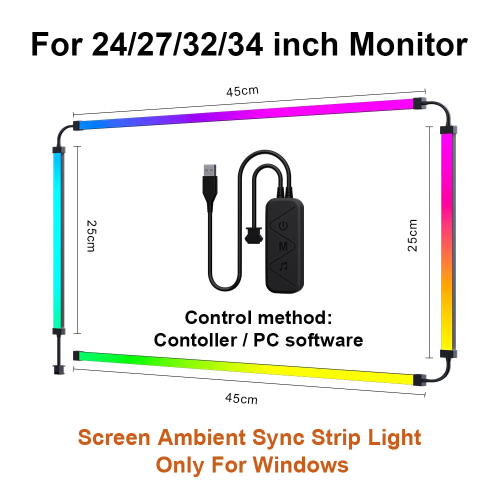 Gaming Lights Strip Monitor Backlight RGB Color Sync Light Strip Smart Control LED Display Sync PC Atmosphere Screen DIY Lamp