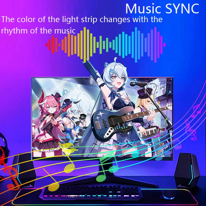 Smart Gaming Ambient Lighting Computer Monitor Screen SYNC Light Strip PC Backlight RGBIC Lamp Tape with Music SYNC Color Picker